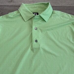FootJoy Golf Polo Mens Medium Green Grid Pattern Performance Preppy Casual Sport